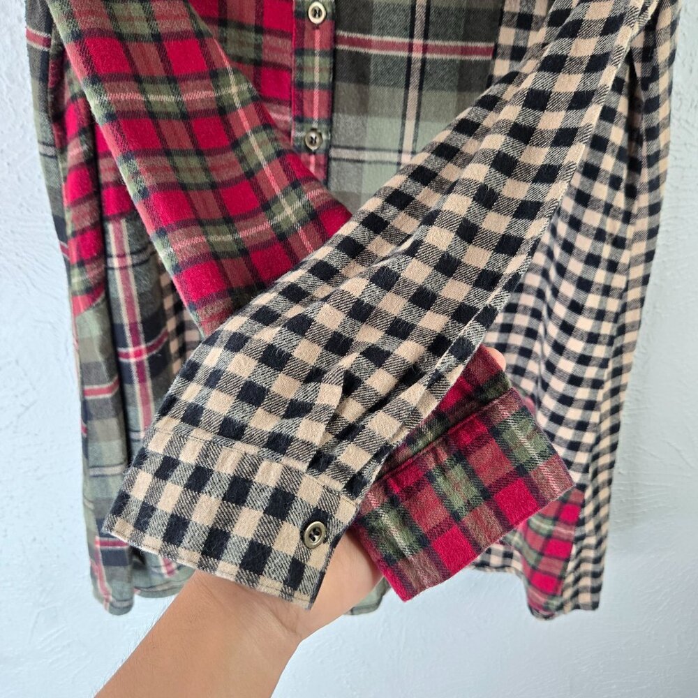 Patchwork Mix Plaid Shirt S Grunge Granola Girl Buttondown Collar Tunic Top - Picture 6 of 12